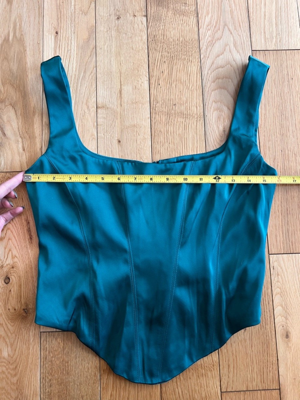 NEW Rumored Green Faux Corset Crop Top Square Neck Zip Back Size Small - Picture 2 of 8